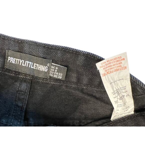 Pretty Little Thing HR Shorts sz 0 Washed Black Cut Off 6" Longline Fitted Denim - Picture 2 of 8